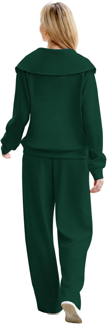 Detalle de XIEERDUO XIEERDUO123 Women's Lounge Set, Half-Zip Sweatshirt and Wide-Leg Pants
