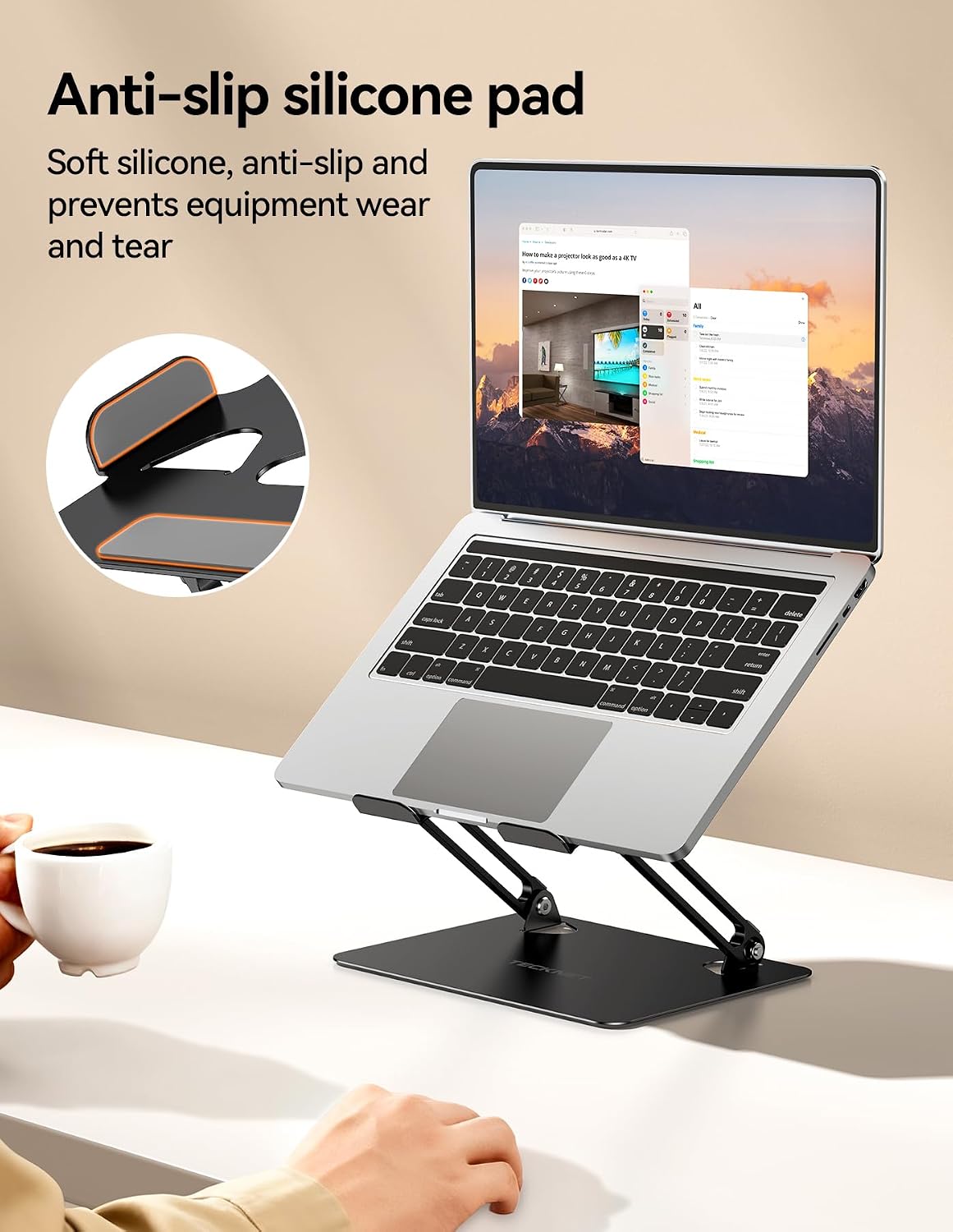 Detalle de TECKNET Laptop Stand for Desk: Adjustable Ergonomic Riser for 11–17.3 Inch Laptops
