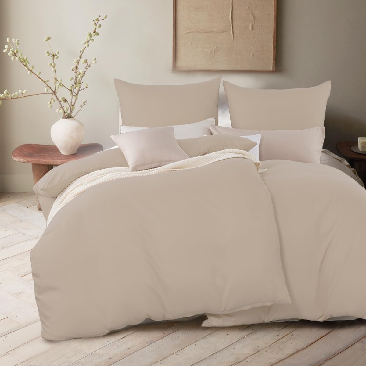 Detalle 2 de Kissenbezug 70x90 2er-Set (Warmes Beige) – Bügelfrei & knitterfrei mit Reißverschluss aus 100% Mikrofaser