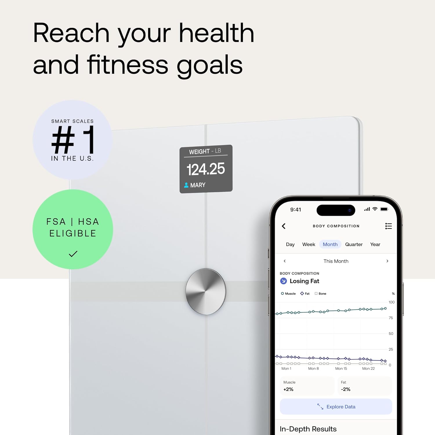 Thumbnail 1 de WITHINGS Body Smart: Accurate Scale for Weight, Fat Percentage, and Heart Health