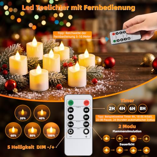 Detalle 2 de LaiTeny LED Teelichter 12er Set Wiederaufladbar mit Ladestation und Fernbedienung – inklusive Timer