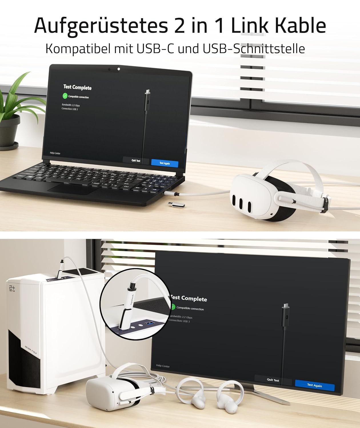 Thumbnail 1 de Syntech 5 m Link-Kabel mit USB-3.0-Adapter für Meta Quest 3/3S/2/Pro & Pico 4