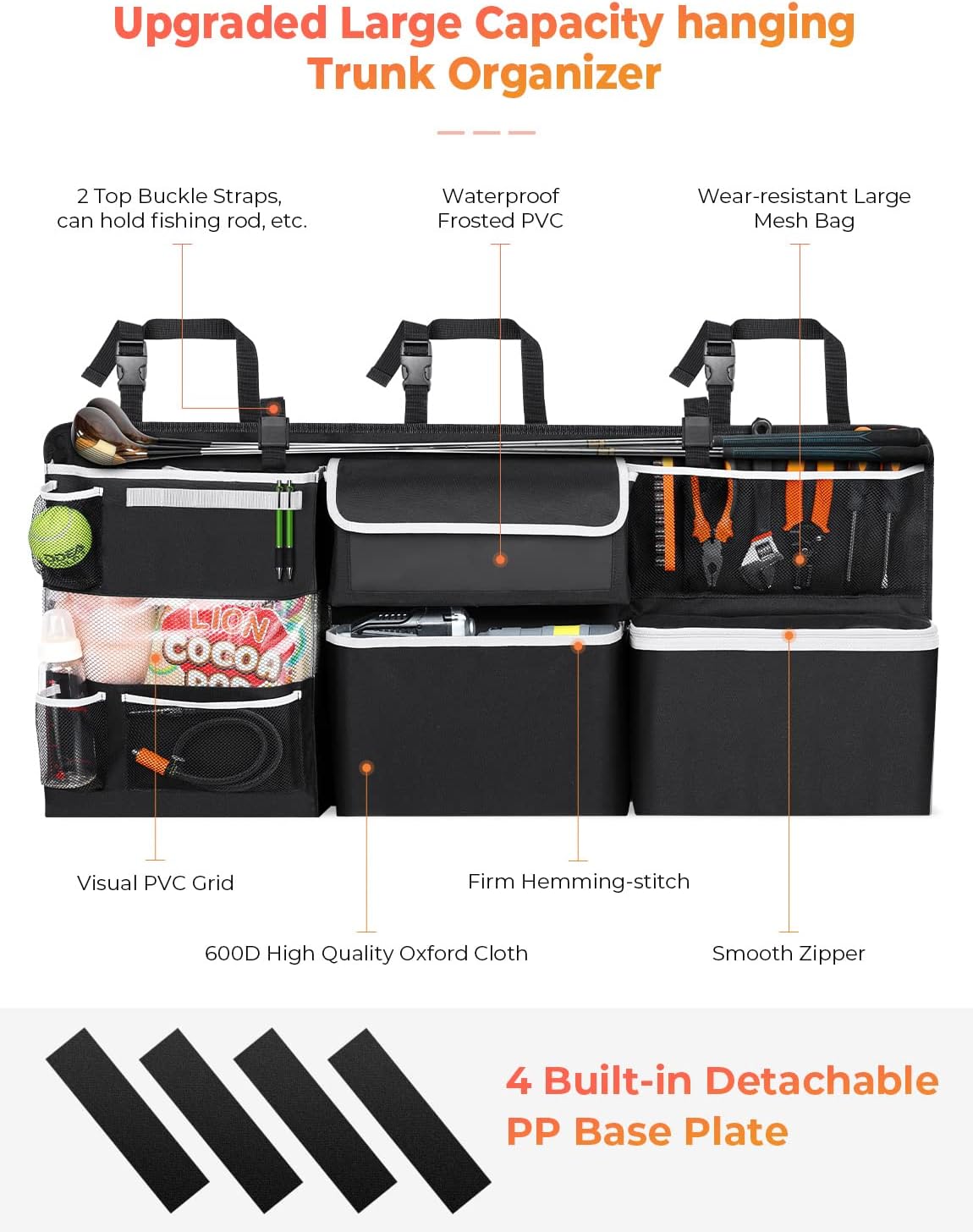 Thumbnail 2 de Oasser Car Boot Organiser (E6A) with 8 functional back seat storage bags