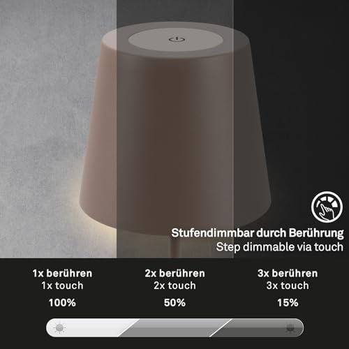 Detalle de Briloner Lampada da tavolo LED wireless con touch, regolabile in altezza, 2,5W 200 lm, ricaricabile – sabbia umbаra
