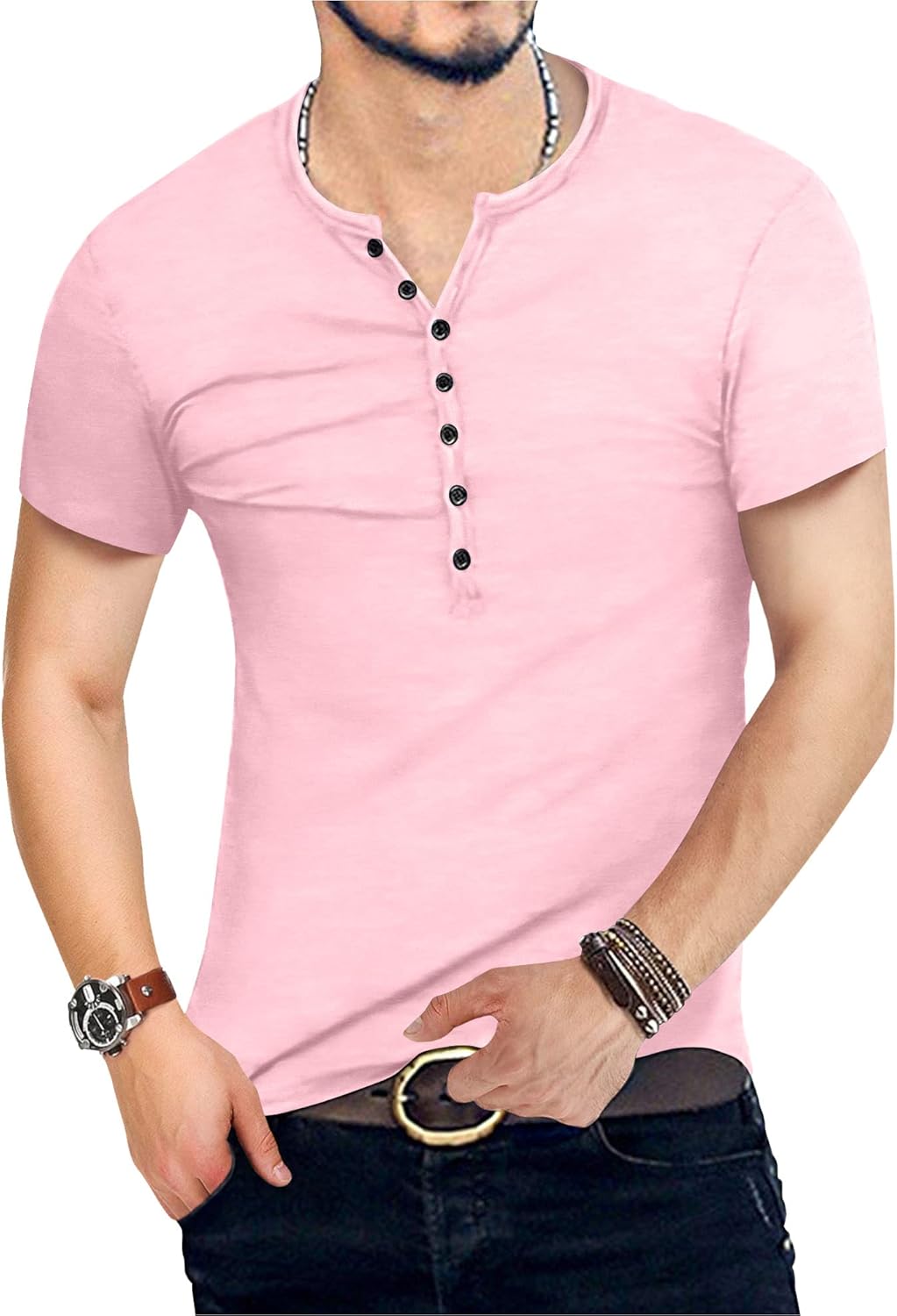 Thumbnail 1 de KUYIGO Herren T-Shirt Slim Fit Henley aus Baumwolle mit 7 Knöpfen