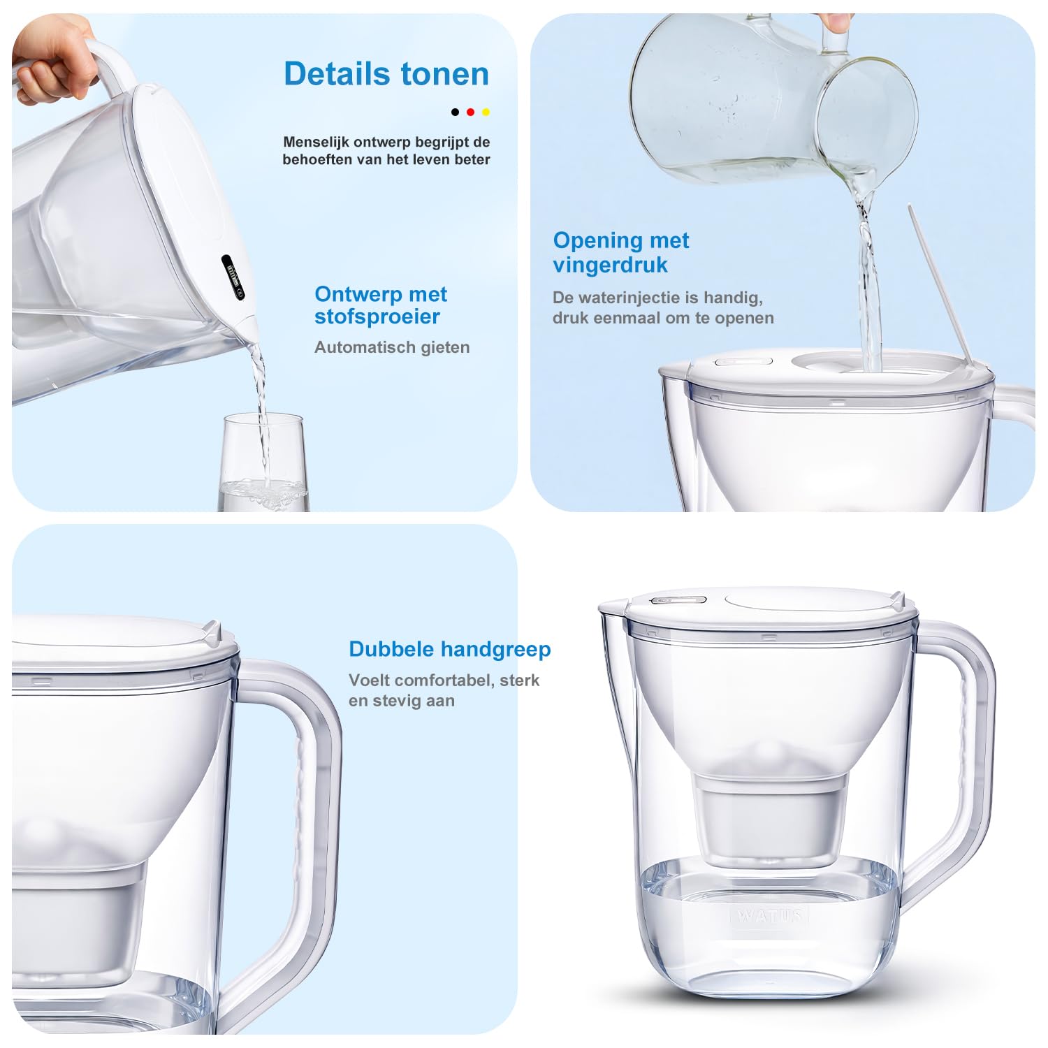 Detalle 2 de Watus waterfilterkan 3,8 liter met kokosactieve kool en memo-indicator