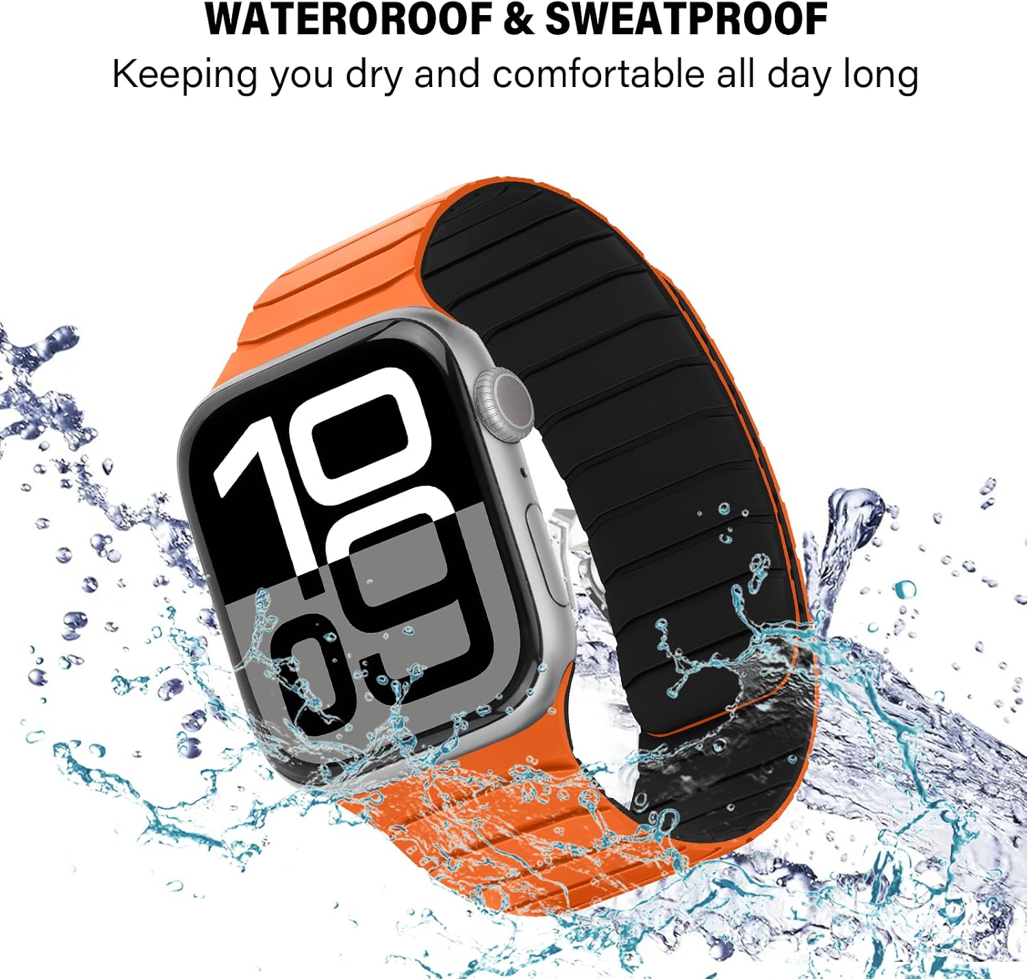 Detalle de Sixmoat Magnetic Silicone Strap for Apple Watch 38–42mm (Orange-Black) – 11/10 Series Compatibility