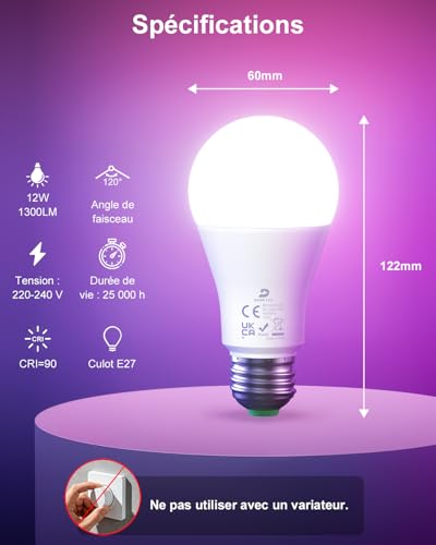 Thumbnail 6 de DUSKTEC Ampoule LED RGBW E27 12W avec Télécommande — Éclairage intelligent sans WiFi