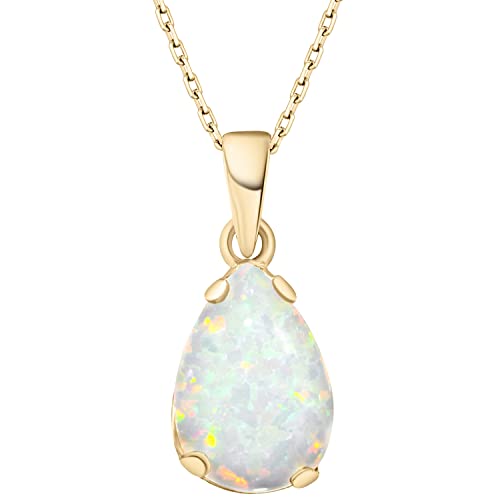 Detalle de ADITA GOLD White Opal Pendant Birthstone Necklace for Women, Gold Plated
