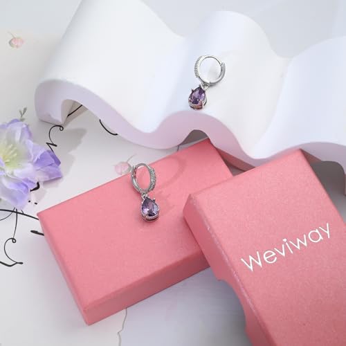 Thumbnail 6 de Weviway Silver Amethyst Drop Earrings - Teardrop Crystals with Cubic Zirconia Accents