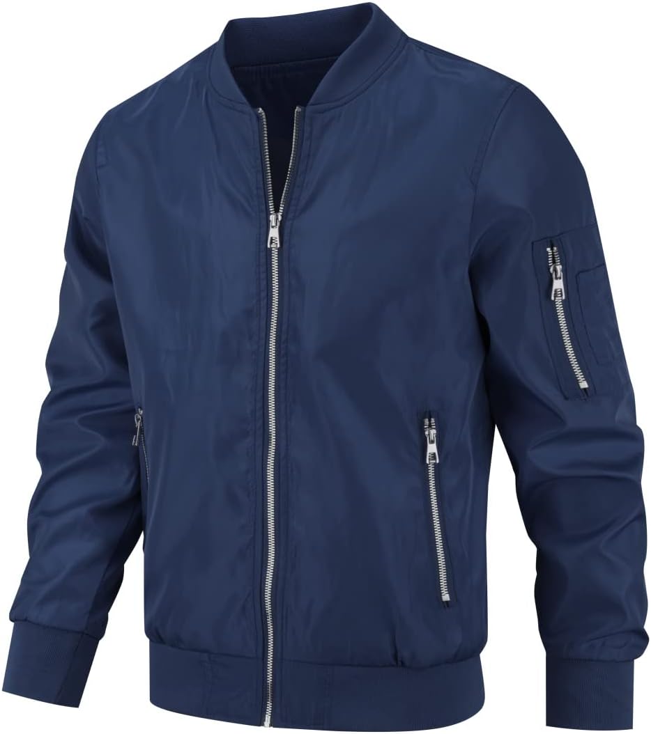 Detalle 2 de YOUTHUP giacca leggera da uomo casual bomber a collo rialzato a maniche lunghe