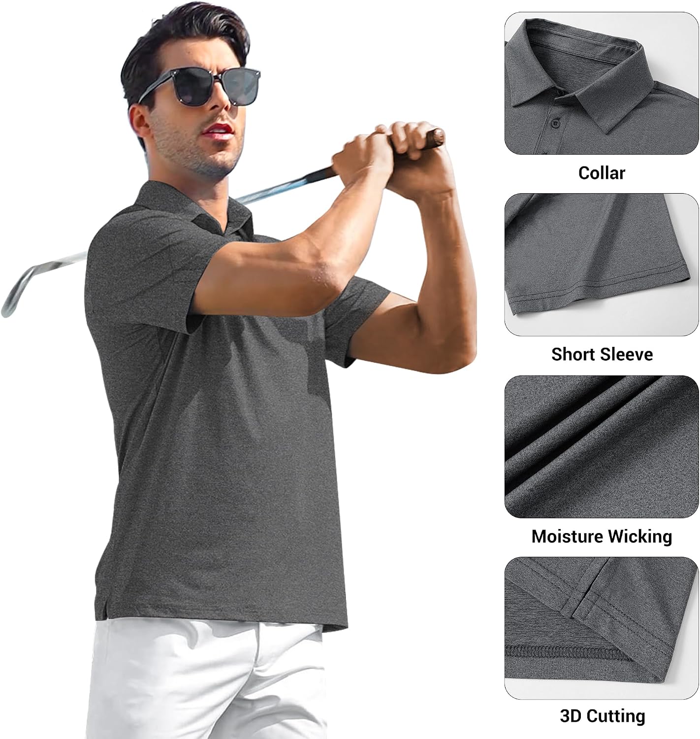 Detalle 1 de MLYENX Men’s Quick-Dry Golf Polo Shirt, Short Sleeve, Moisture-Wicking