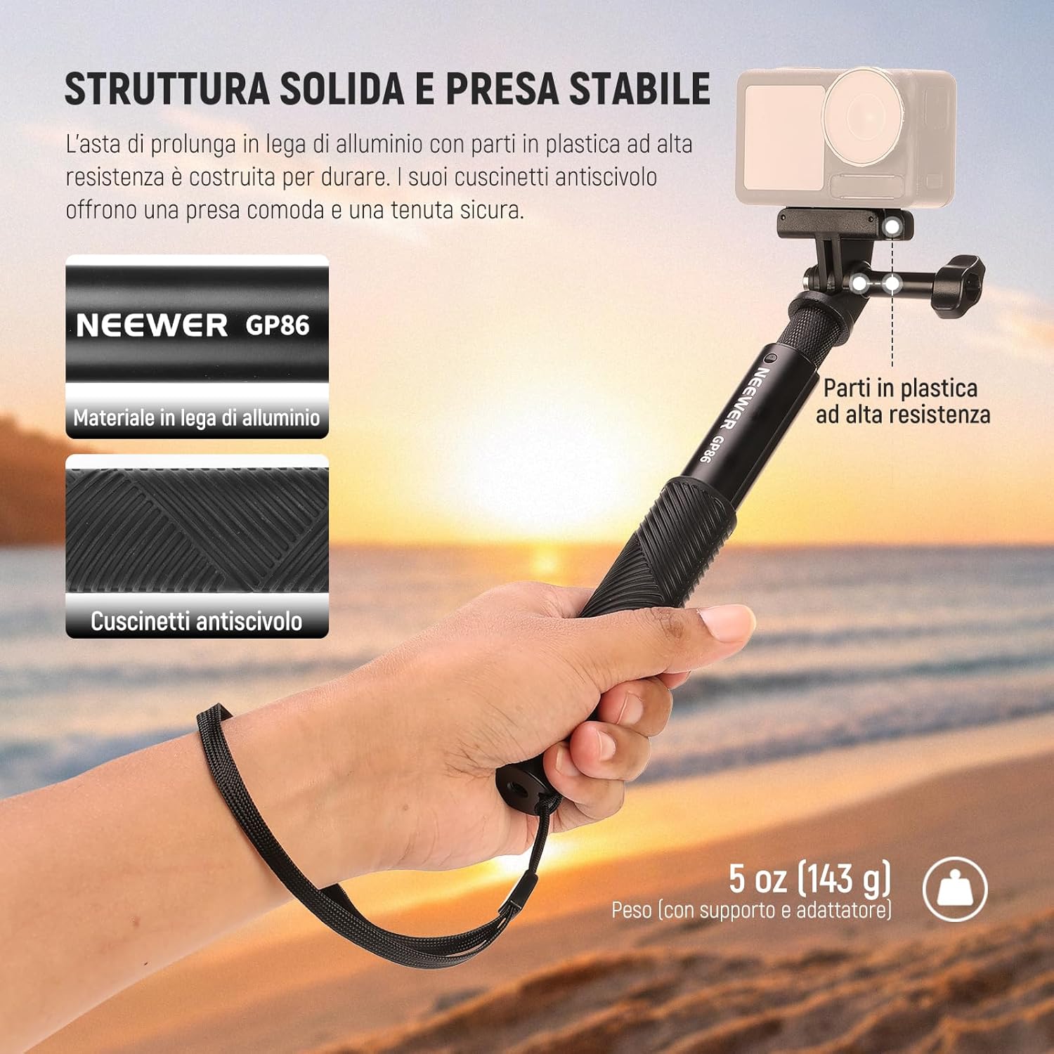 Thumbnail 4 de NEEWER GP-86 Kit asta di prolunga telescopica per action cam con selfie stick invisibile e attacco rapido magnetico