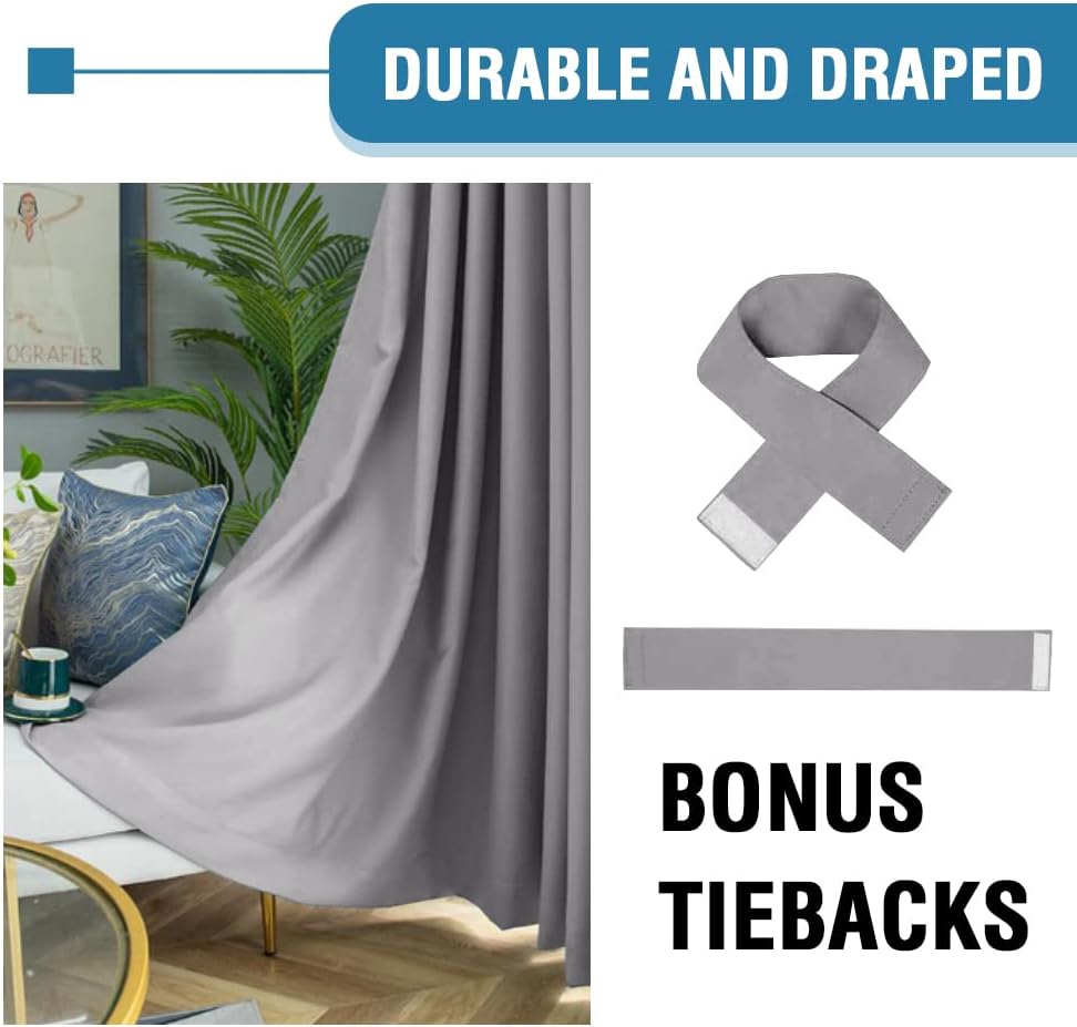 Thumbnail 5 de BellaHills 100% blackout pencil pleat curtains (2 panels) – Dove Grey, thermal insulated