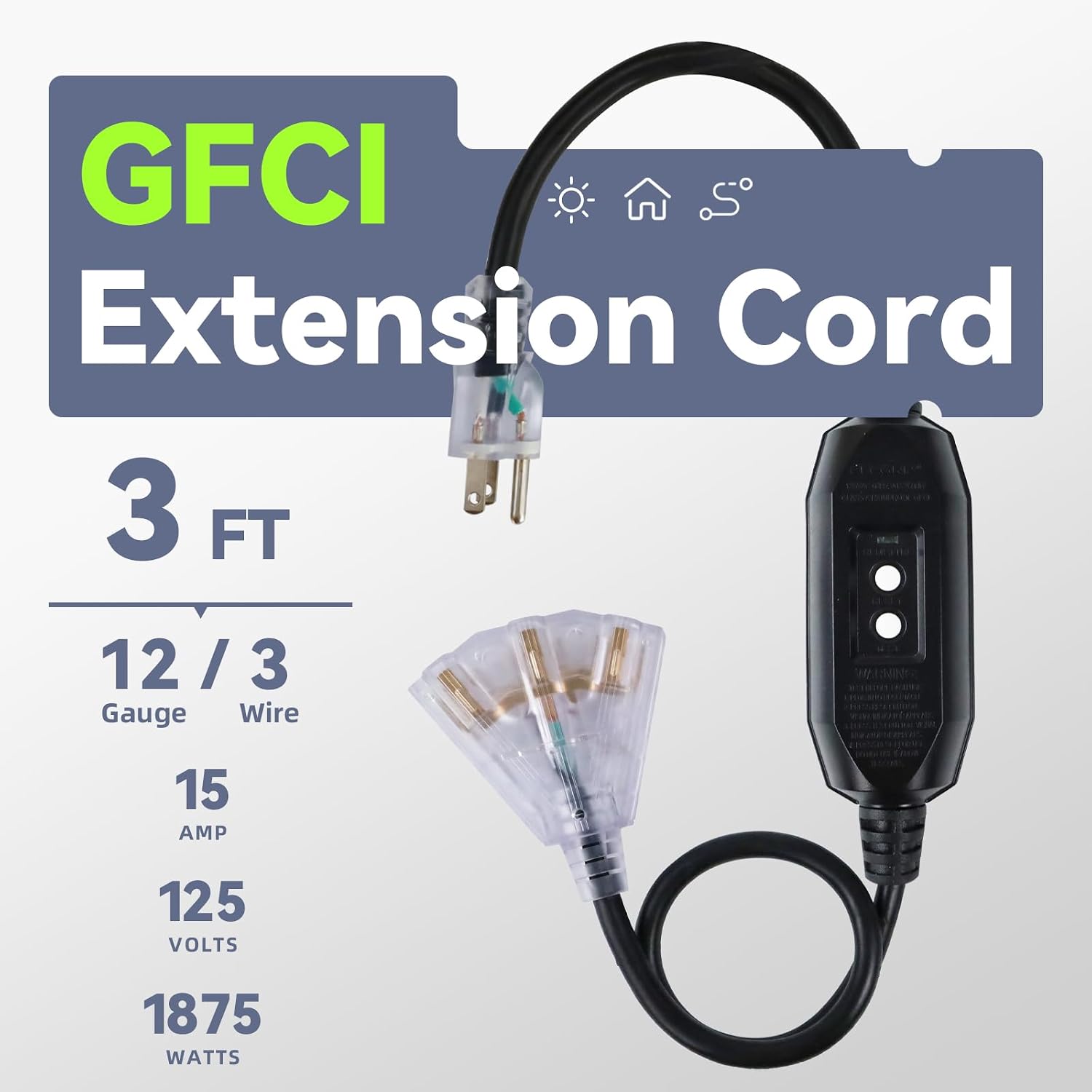 Detalle de Zorky GFCI Extension Cord, 3-Foot