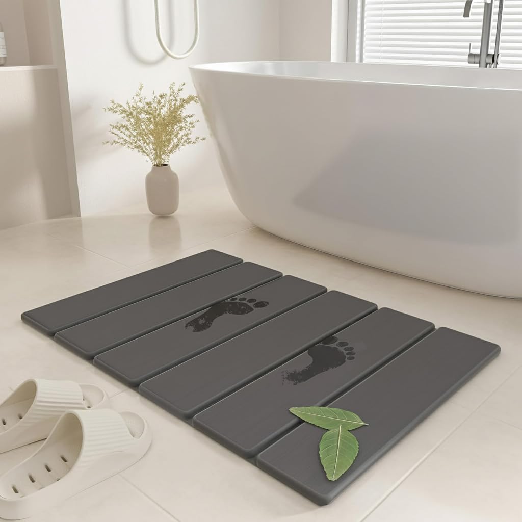 Detalle de SYIPO Stone Bath Mat: Non-Slip Diatomite Floor Mat 23.6" Dark Gray