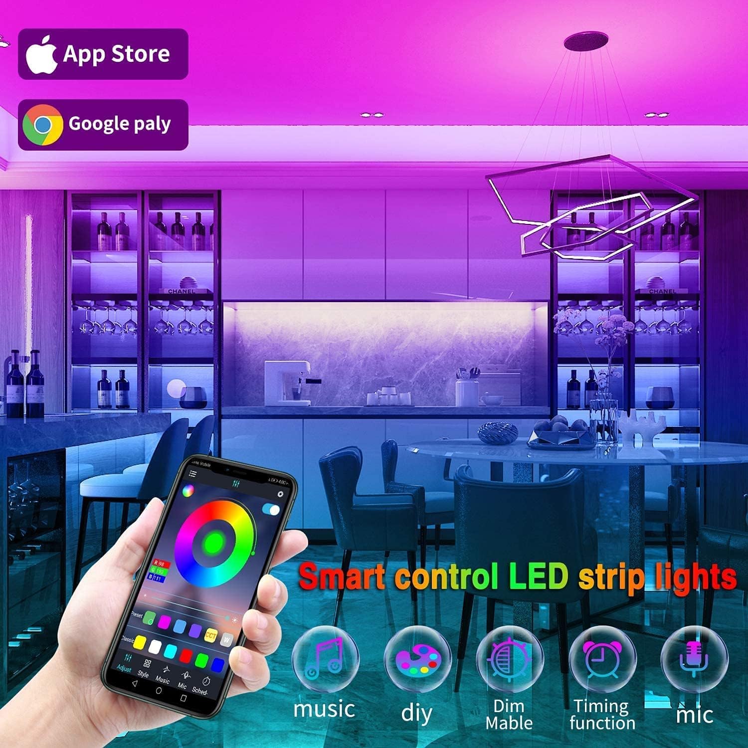 Detalle de Tenmiro LED strip lights 100 ft