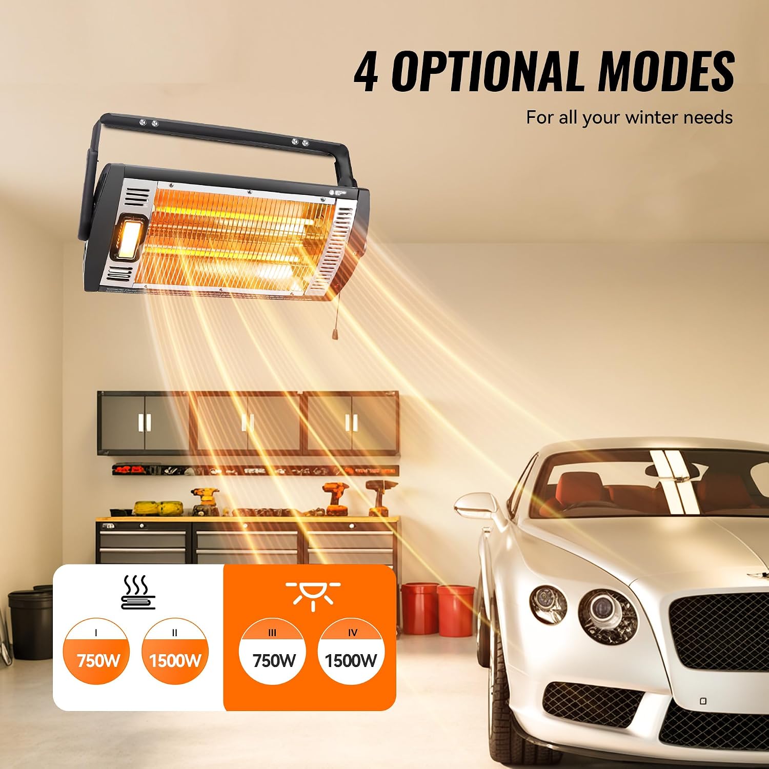 Detalle de BEYOND HEAT UHQTV5M Ceiling-Mount Garage Heaters, 2-Pack, 750W/1500W