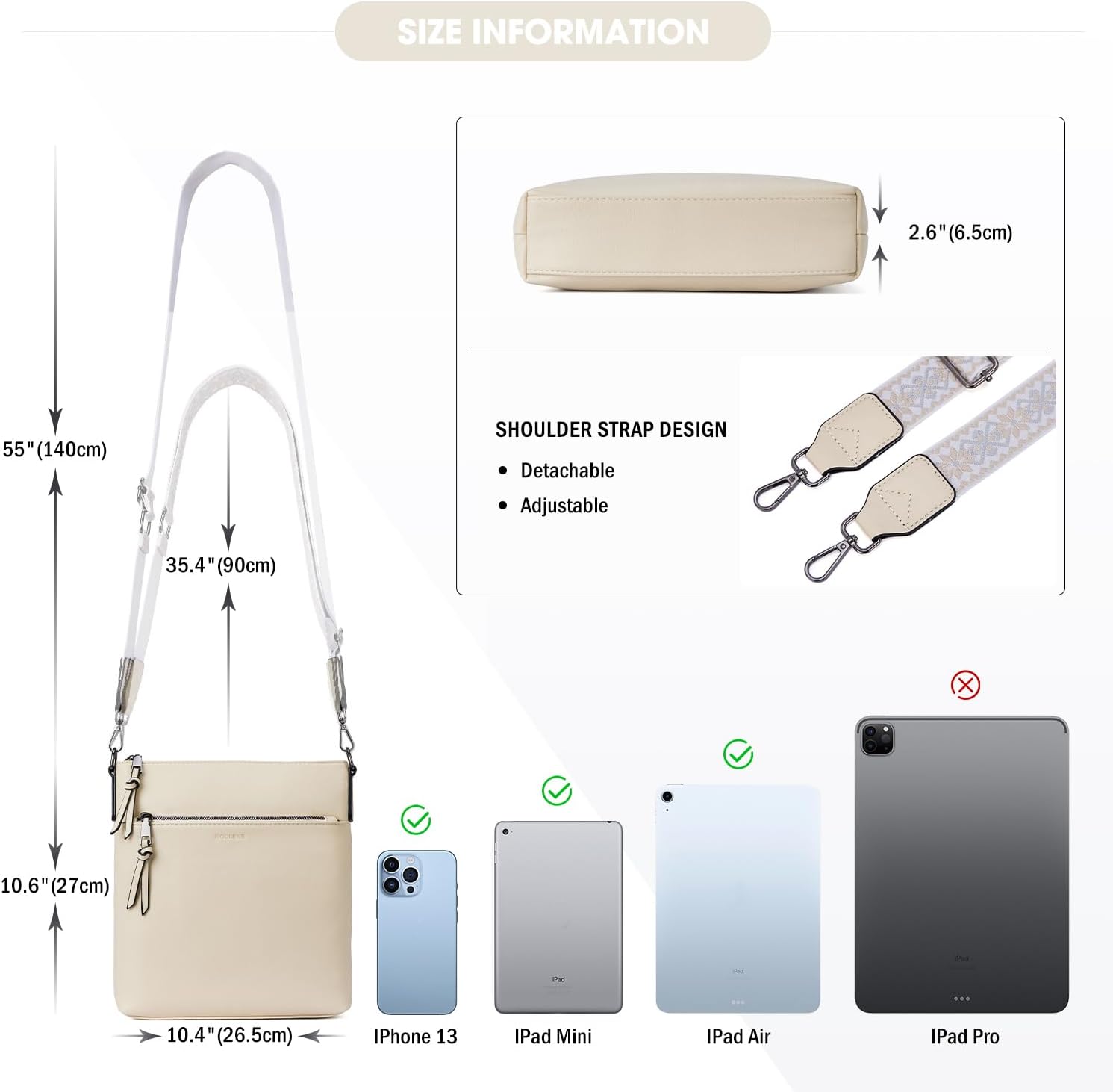 Detalle de Roulens Trendy Crossbody Bag for Women with Adjustable Wide Strap and RFID Card Slots