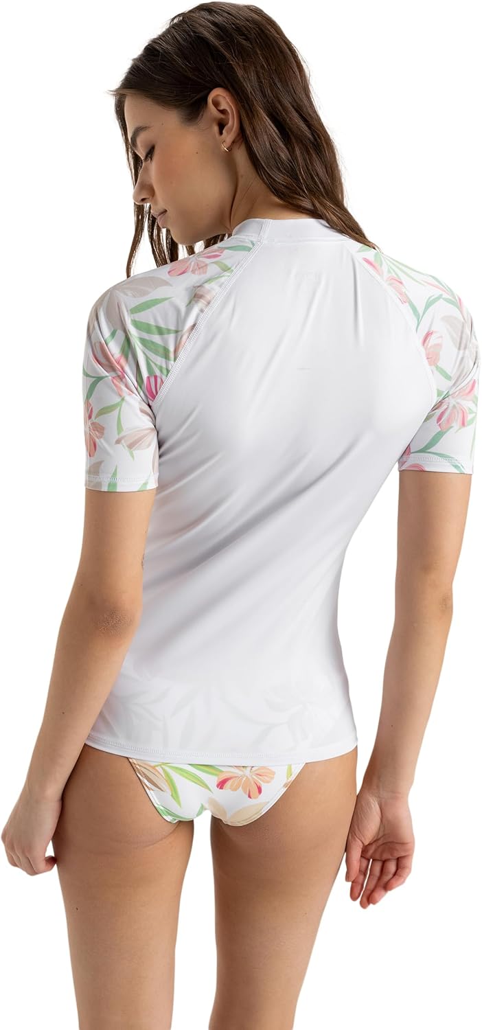 Detalle de Roxy Sea Bloom en Full Moon Lycra Femme – robe ou haut léger à manches courtes