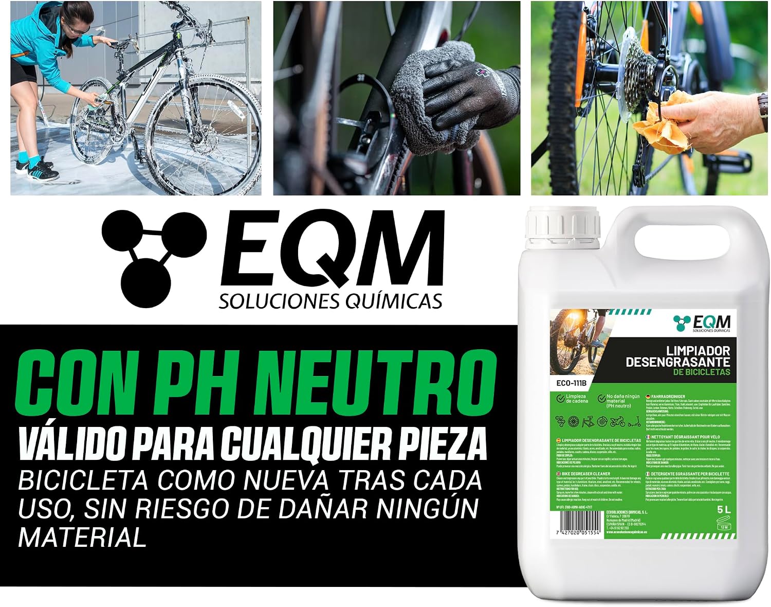 Detalle de EQM ECO-111B Desengrasante Neutro para Bicicleta, 5L