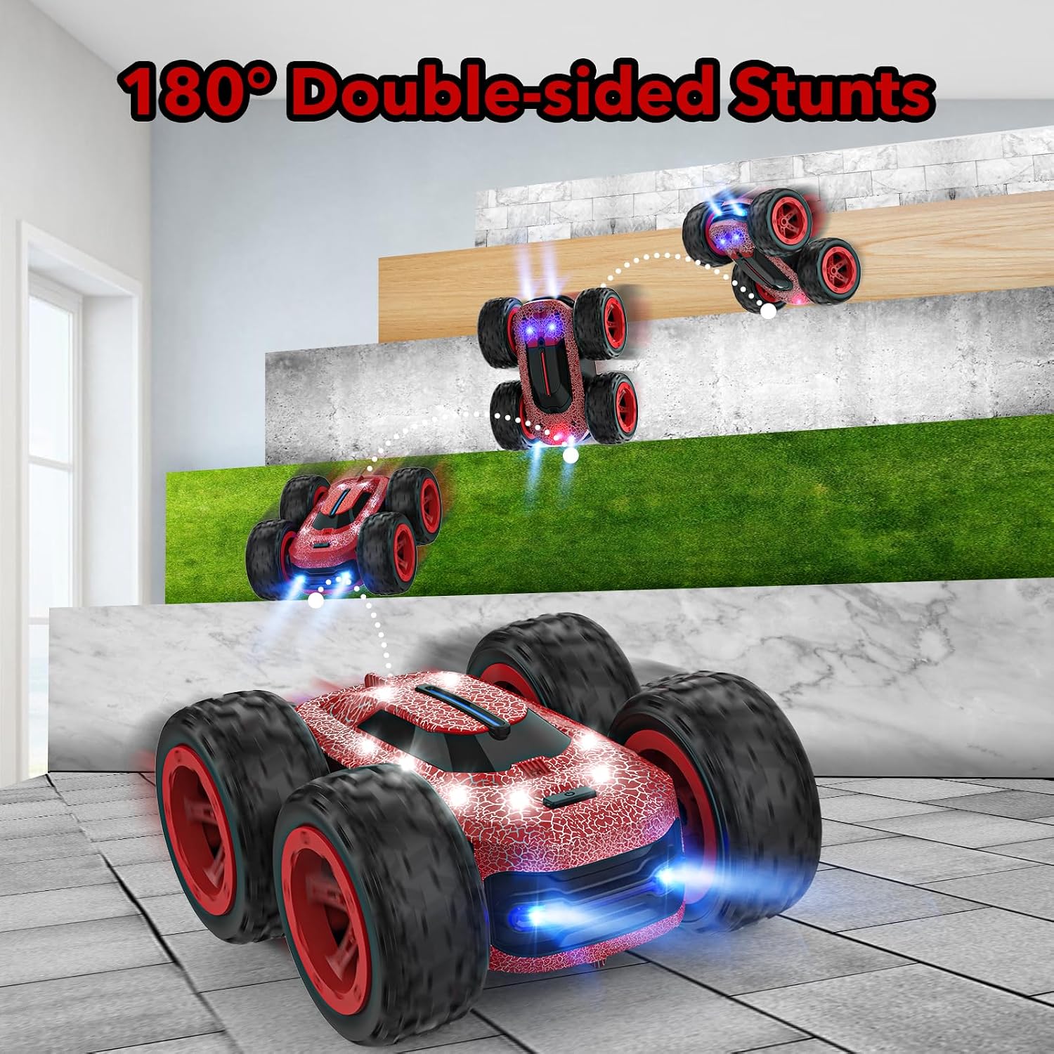 Detalle de Vrxeqi NO.1810 fjärrstyrd stuntbil med 4WD, 2,4 GHz och LED-ljus