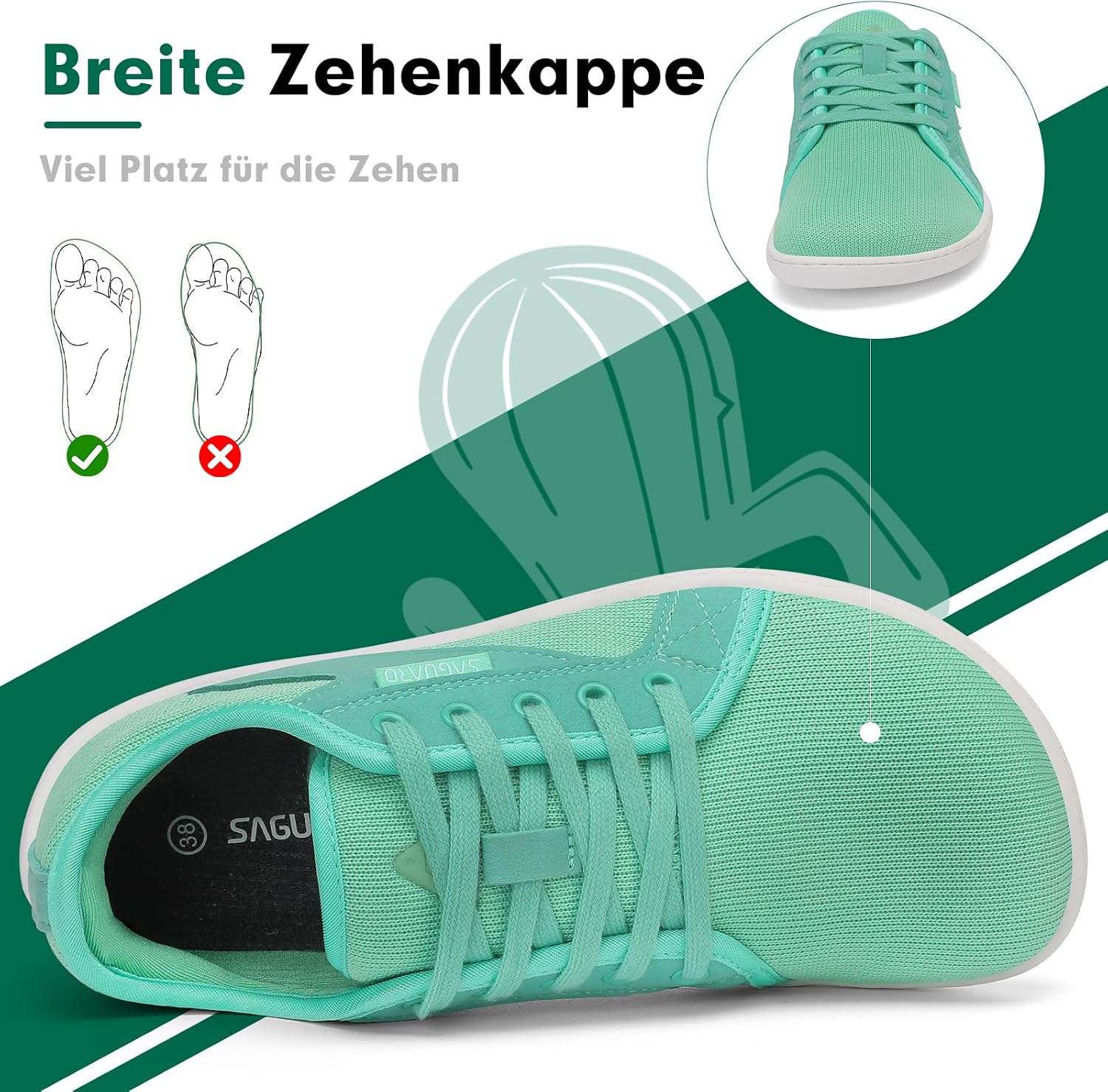 Detalle de SAGUARO Unisex Barfußschuhe aus Strick mit breiter Zehenbox und Zero-Drop Sohle „Luck I“