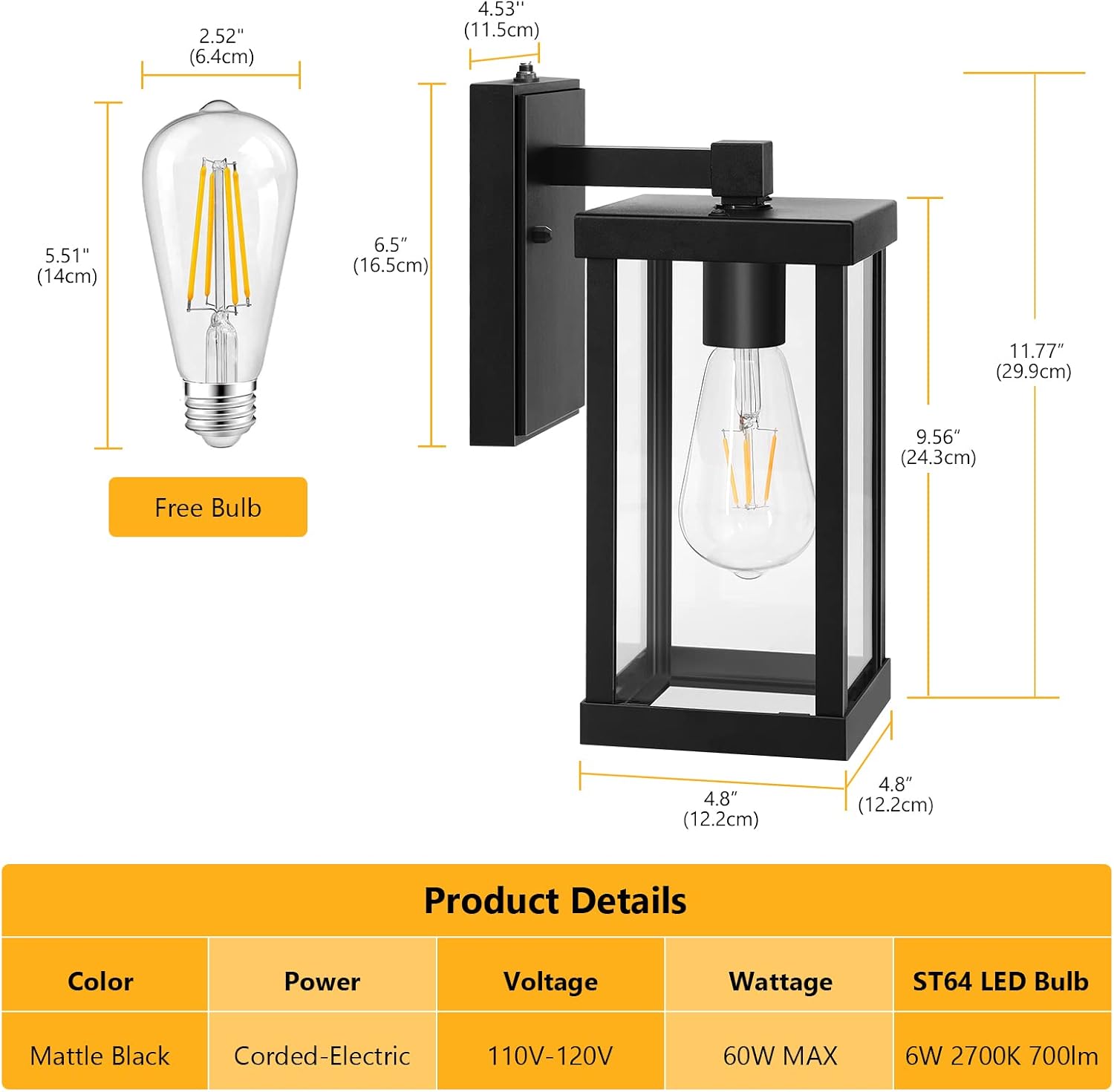 Detalle de TOPKDA TOPKDA Dusk-to-Dawn Outdoor Wall Lantern with 6W LED Bulb