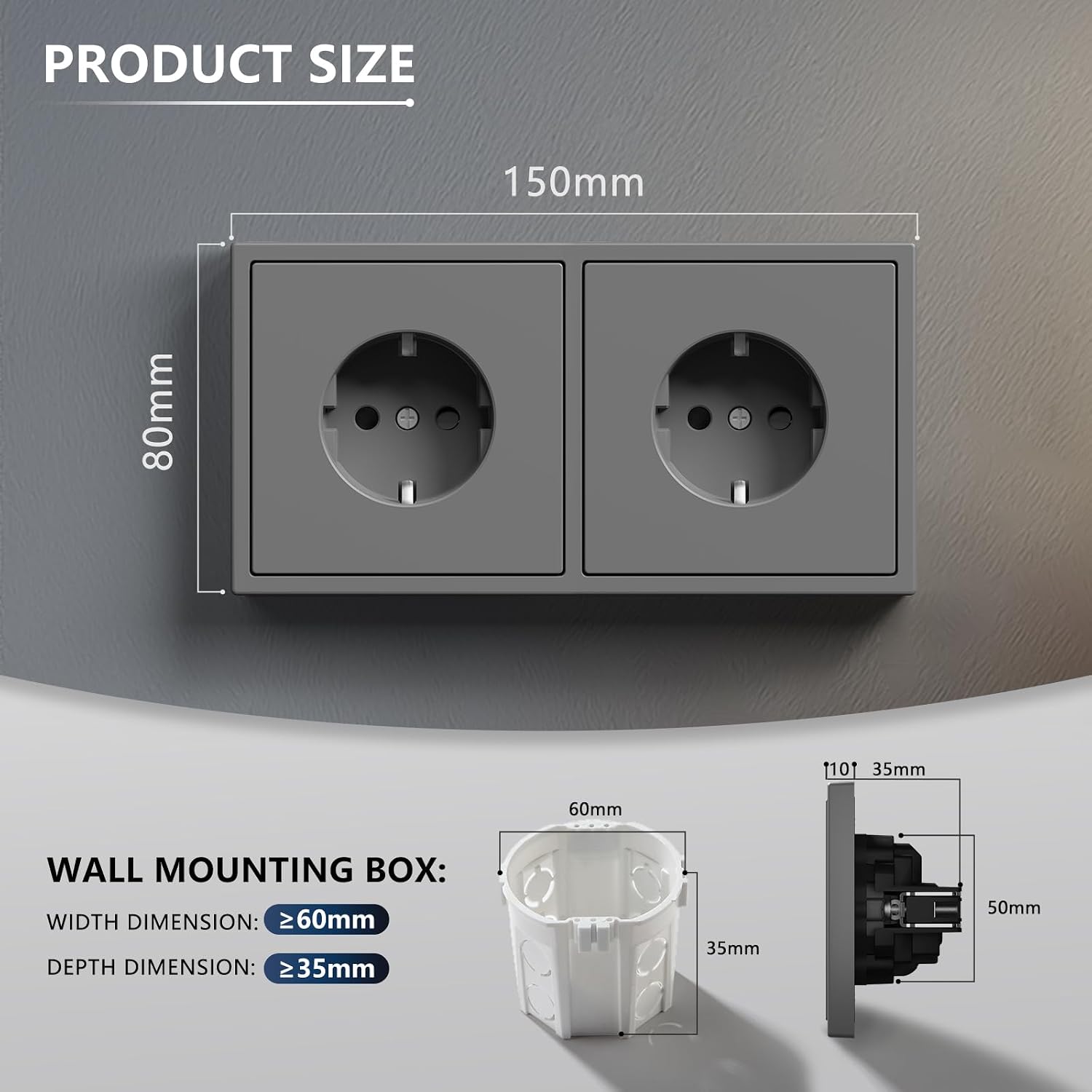 Detalle 2 de BSEED Schuko Doppelsteckdose Unterputz 16 Amp