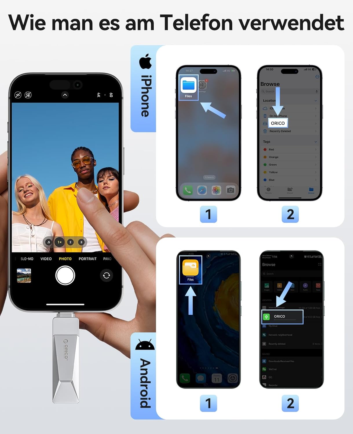 Thumbnail 4 de ORICO USB Stick CB05 128 GB mit USB‑C & USB‑A (2‑in‑1), bis zu 150 MB/s, silber