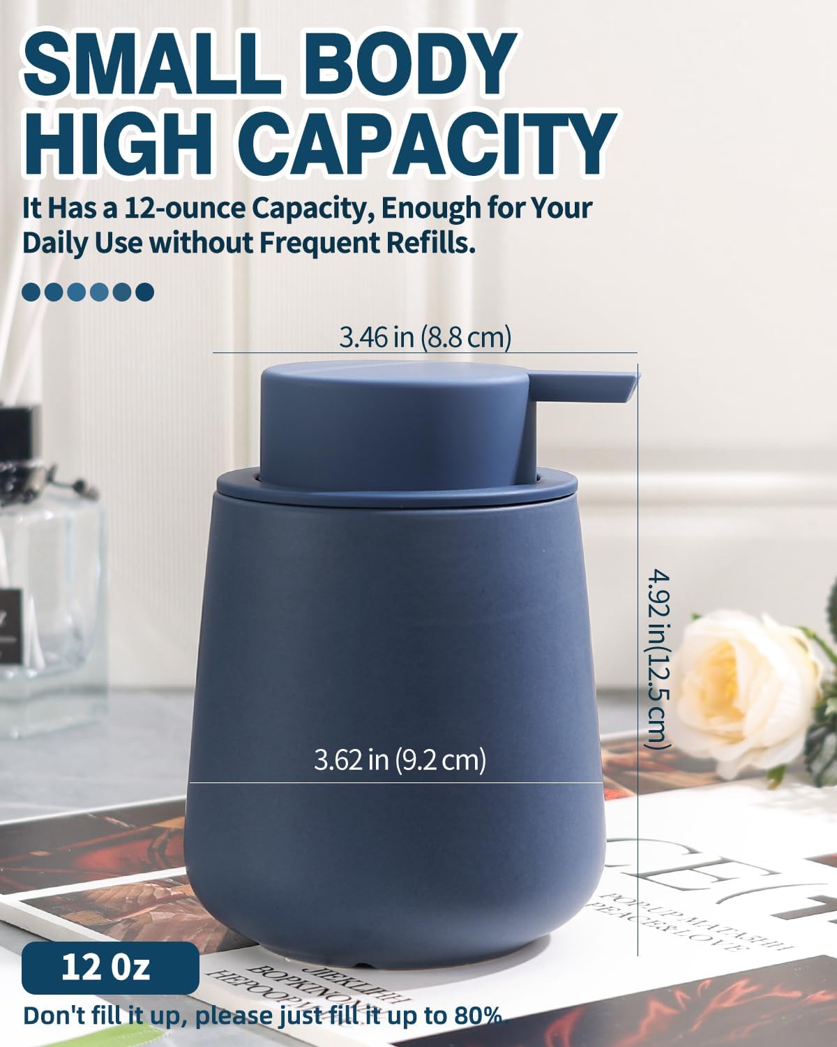 Thumbnail 2 de BosilunLife ceramic dish soap dispenser in blue (12oz, refillable pump)