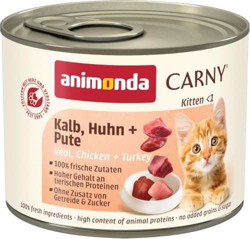 Detalle de Animonda Carny Kitten Rind, Huhn + Pute – 12 x 200 g: Nassfutter für Katzenjunge