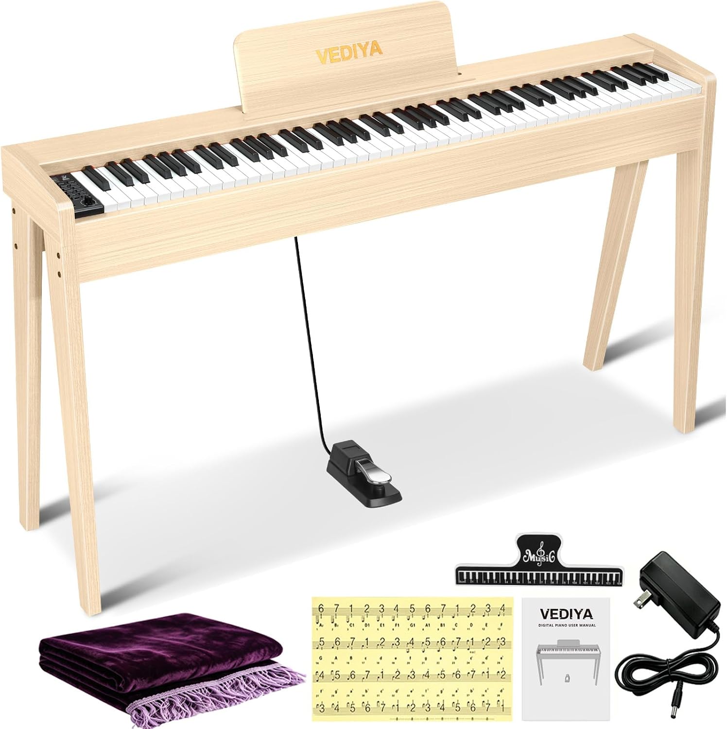 Detalle de Vediya VE203 Digital Piano, 88 Semi-Weighted Keys, 800 Tones, Apricot
