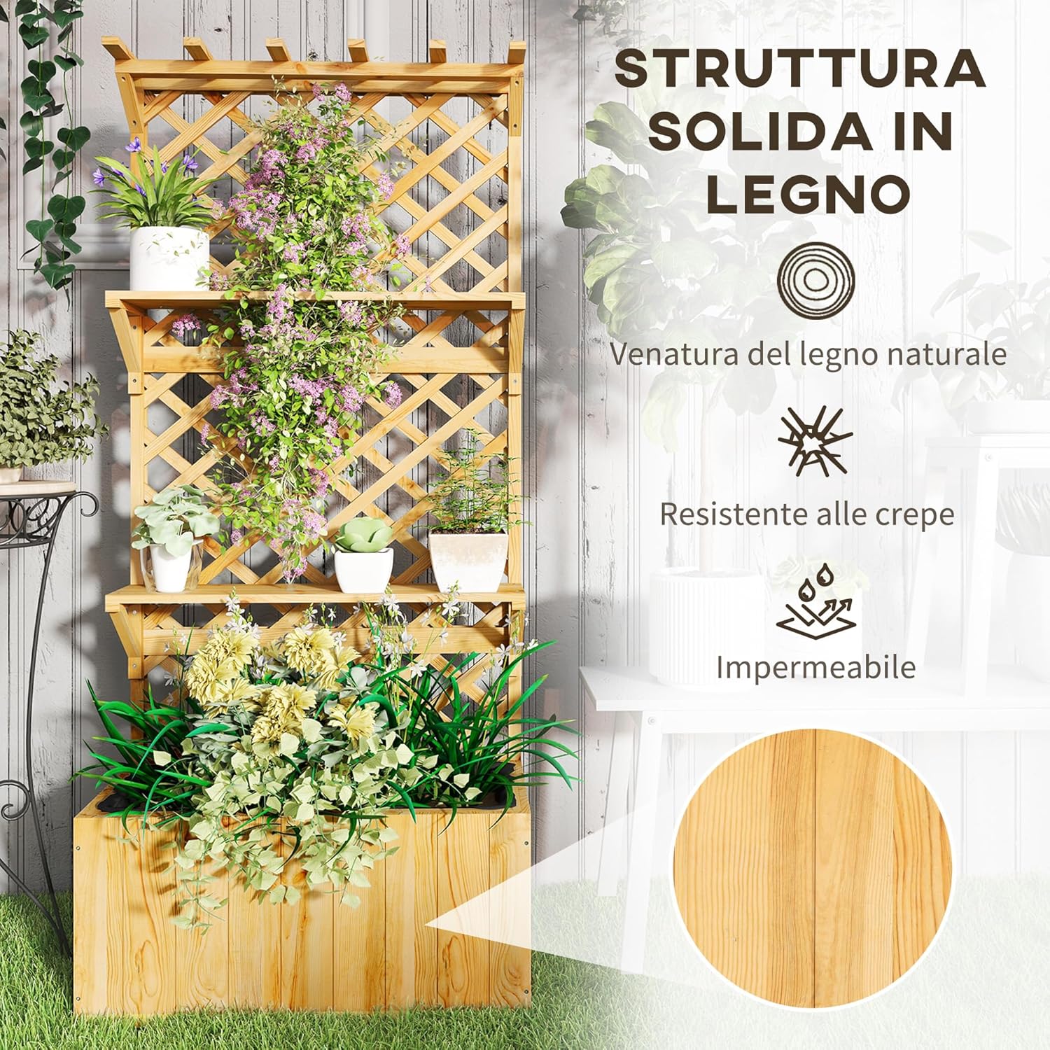Detalle 2 de Outsunny Jardinière avec Treillis lit surélevé de Jardin Potager sur Pied en Bois