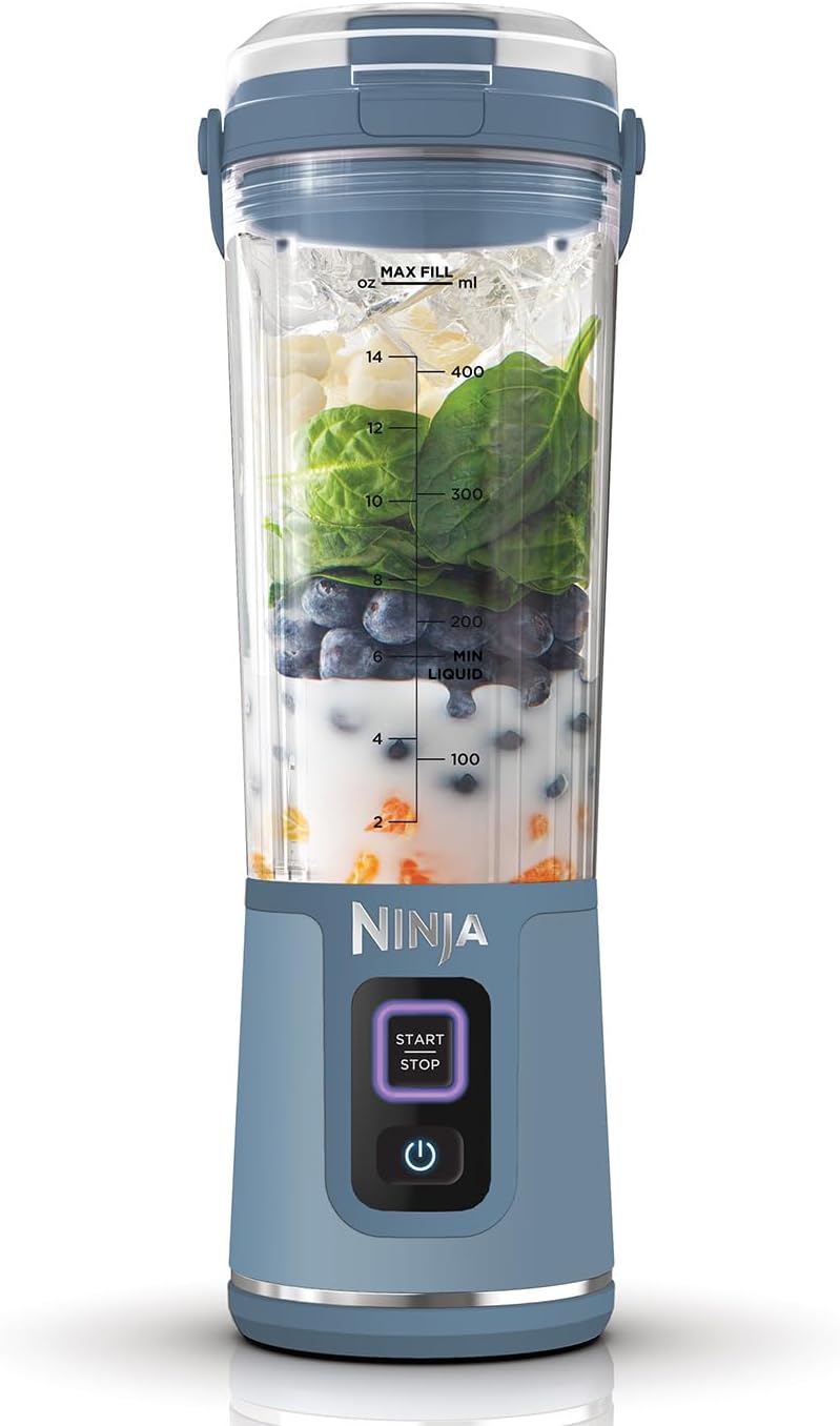 Detalle de Ninja Blast Tragbarer Mixer & Smoothie Maker BC151EUBK – 530 ml, kabellos, USB-C, zerkleinert Eis & gefrorenes Obst