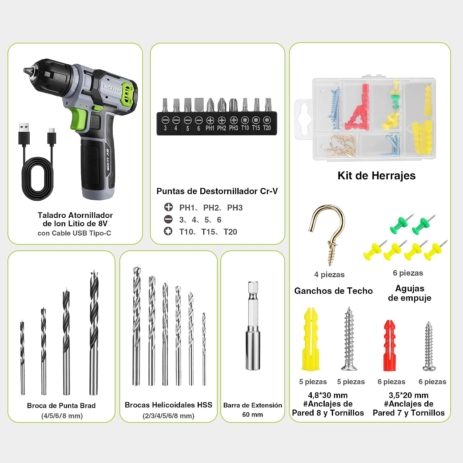 Detalle 2 de WORKPRO Atornillador Inalámbrico 8V 800 rpm