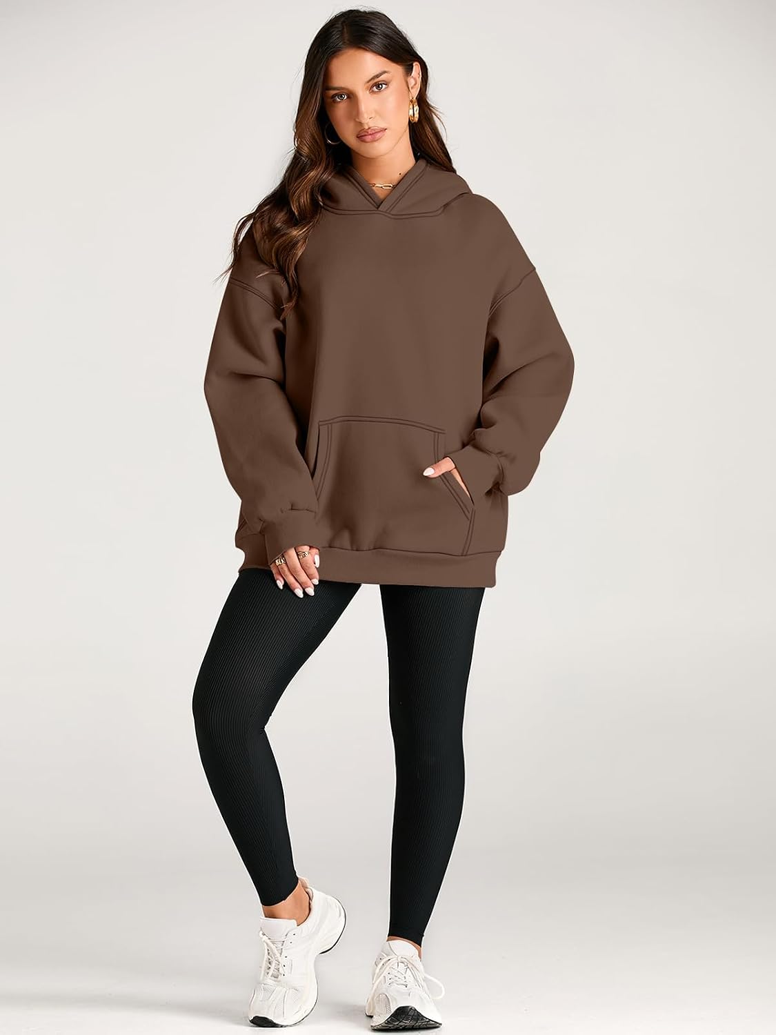 Detalle 2 de EFAN Women's Oversized Fleece Hoodie with Dropped Shoulders and Side Pockets