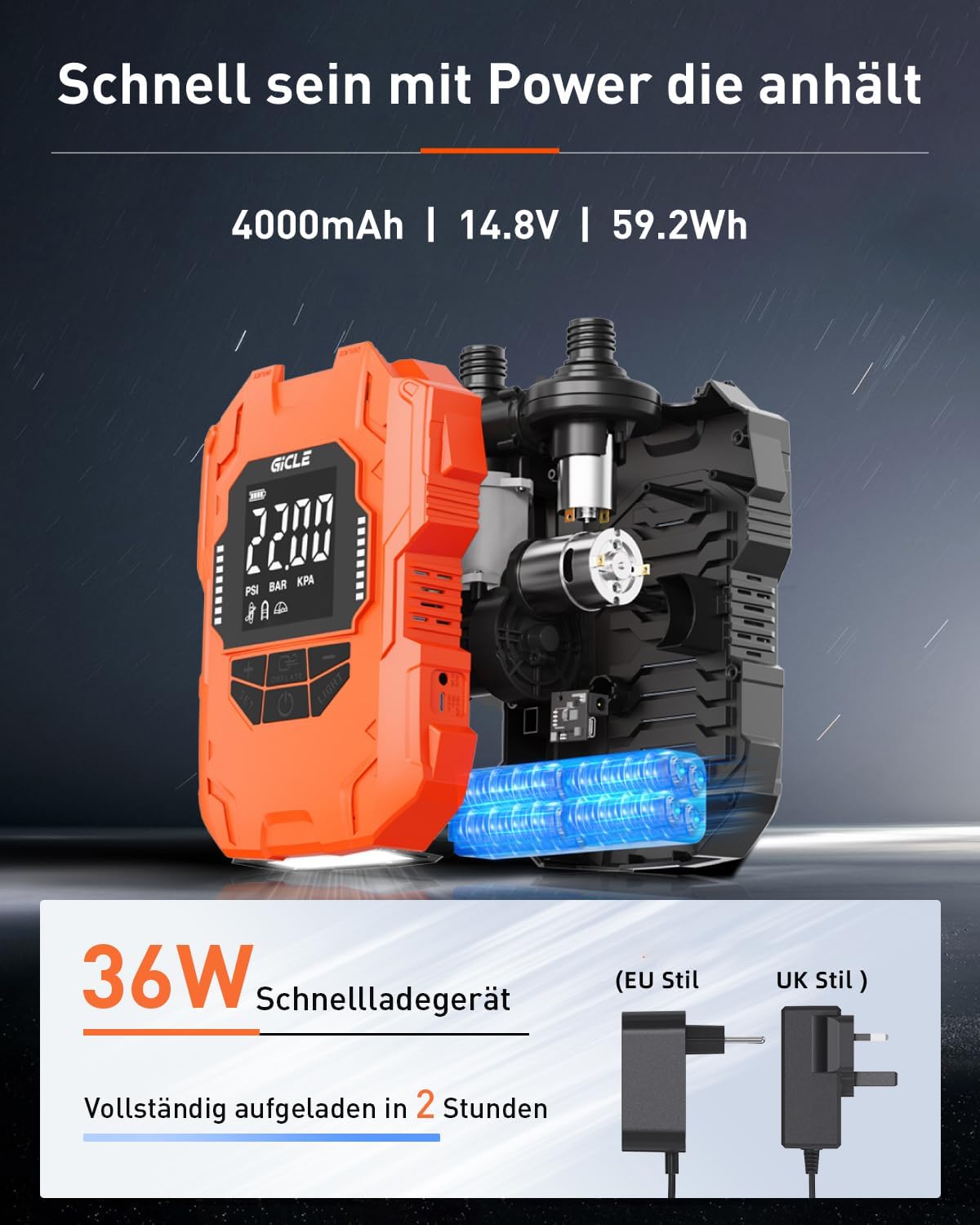 Thumbnail 2 de GICLE Sup Pumpe Elektrisch 22 PSI – Akku, USB-C und 12V Autobetrieb für SUP, Kajak und Wassersport