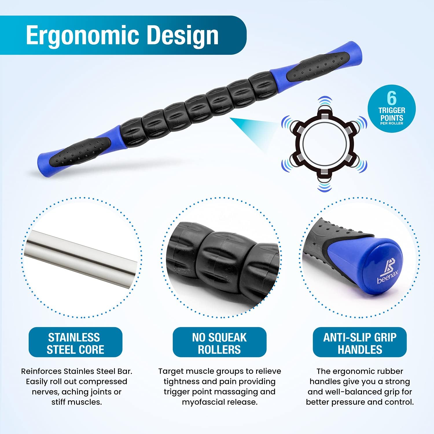 Detalle de Beenax Muscle Therapy Massage Stick: 360° Tension Reduction for Deep Tissue Release