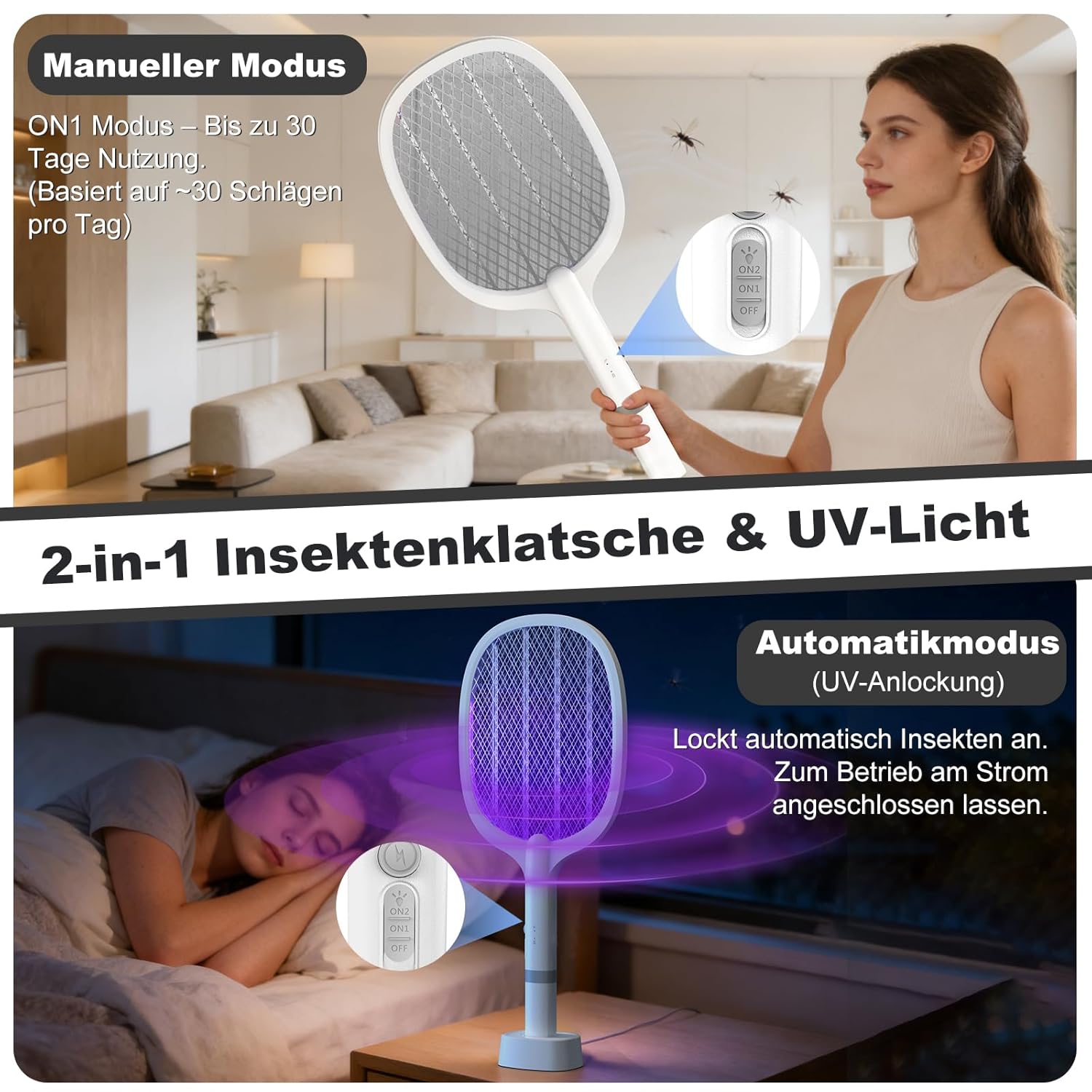 Thumbnail 3 de TEINNGO Elektrische Fliegenklatsche 5000V – 2 in 1 Ultiquits USB-C Ladebasis, Extra Stark, 2000mAh