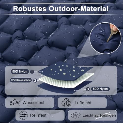 Detalle de AMZBOSS Isomatte Camping 195 x 65 cm – Ultraleicht, wasserdicht und selbstaufblasend