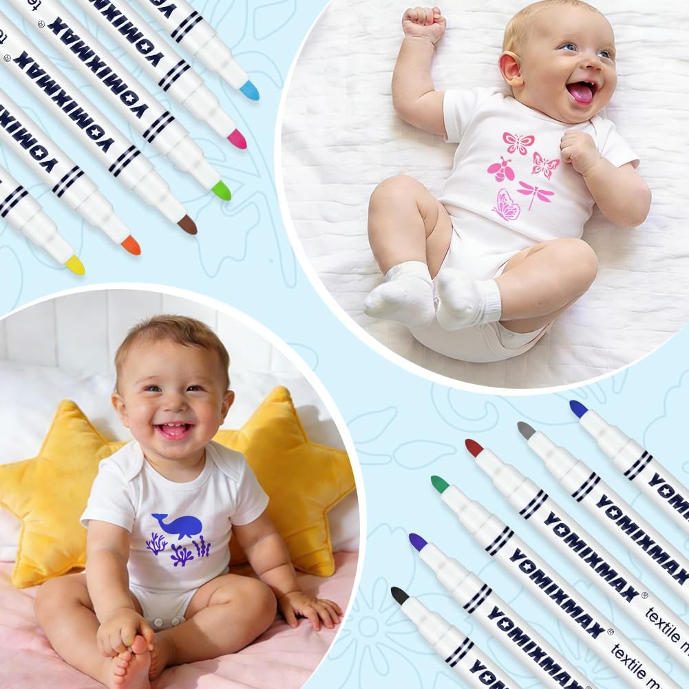 Thumbnail 1 de Vicloon Bambino Bavaglino Bianco – set fai da te per neonati con 3 body a maniche corte e pennarelli tessuto