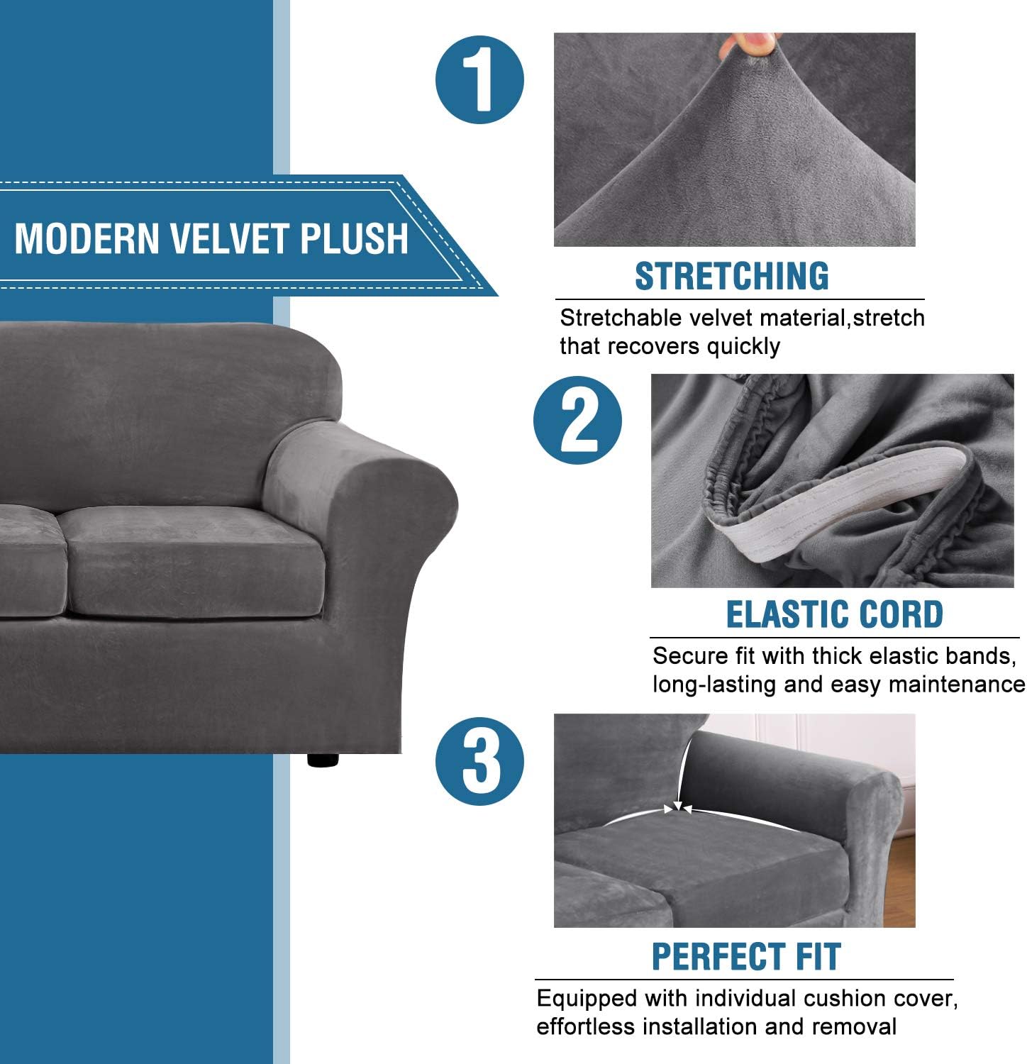 Detalle de H.VERSAILTEX Real Velvet Plush Sofa Cover 72"