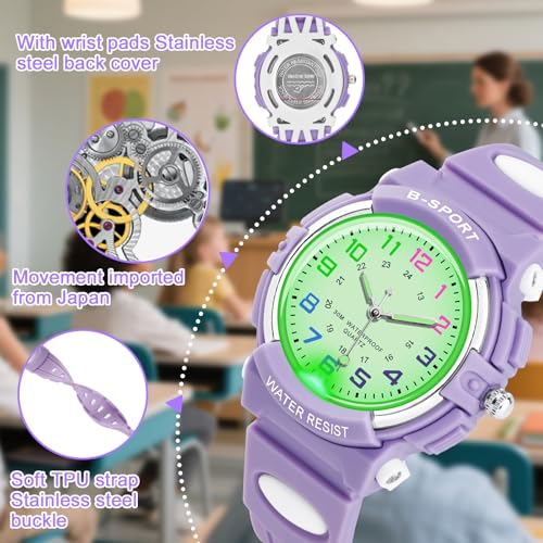 Thumbnail 3 de GUUMUXIN Lernuhr für Kinder – Analoge Uhr mit bunten Lichtern, TPU Armband, 30 m wasserdicht (5–16 Jahre)