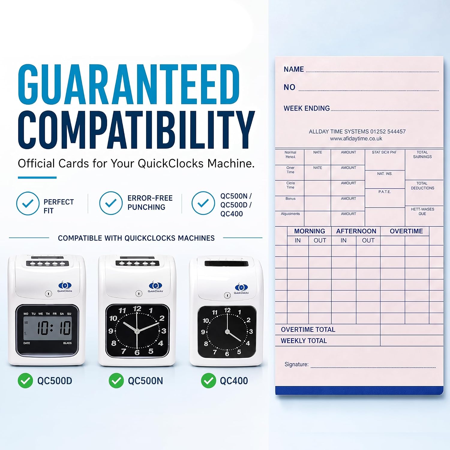 Detalle 2 de QuickClocks Weekly Clocking in Cards (Pack 1000) for QC500N, QC500D and QC400 Clocking In Machines