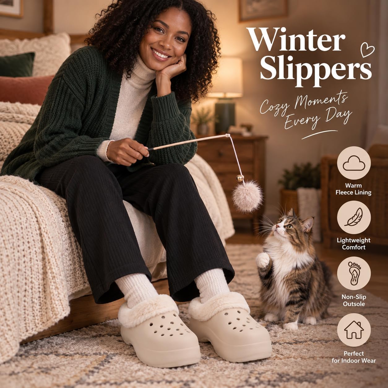 Detalle 2 de JOMIX gevoerde winterpantoffels met pluche voering, EVA-zool en antislipprofiel