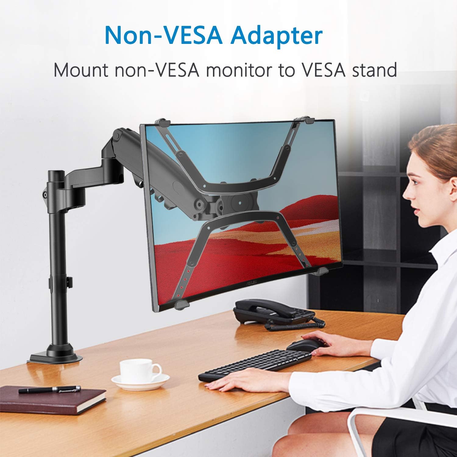Detalle 2 de HUANUO Non-VESA Monitor Arm Mount Kit – Konvertierbarer 75 mm VESA Adapter für 17–27 Zoll Displays