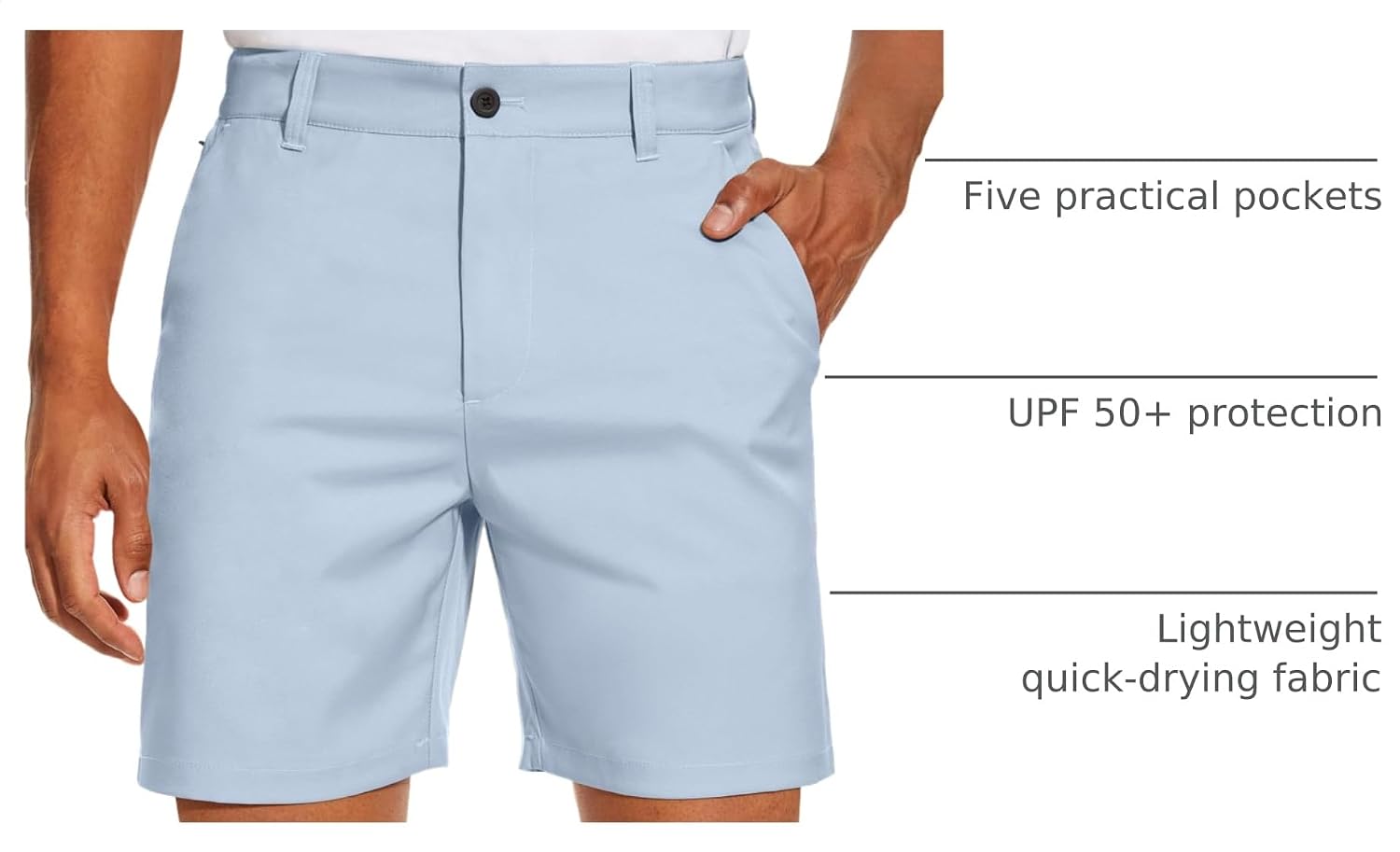 Detalle 2 de PULI Men's Golf Dress Shorts Flat Front Hybrid 7 Inch Lightweight Quick Dry Chino