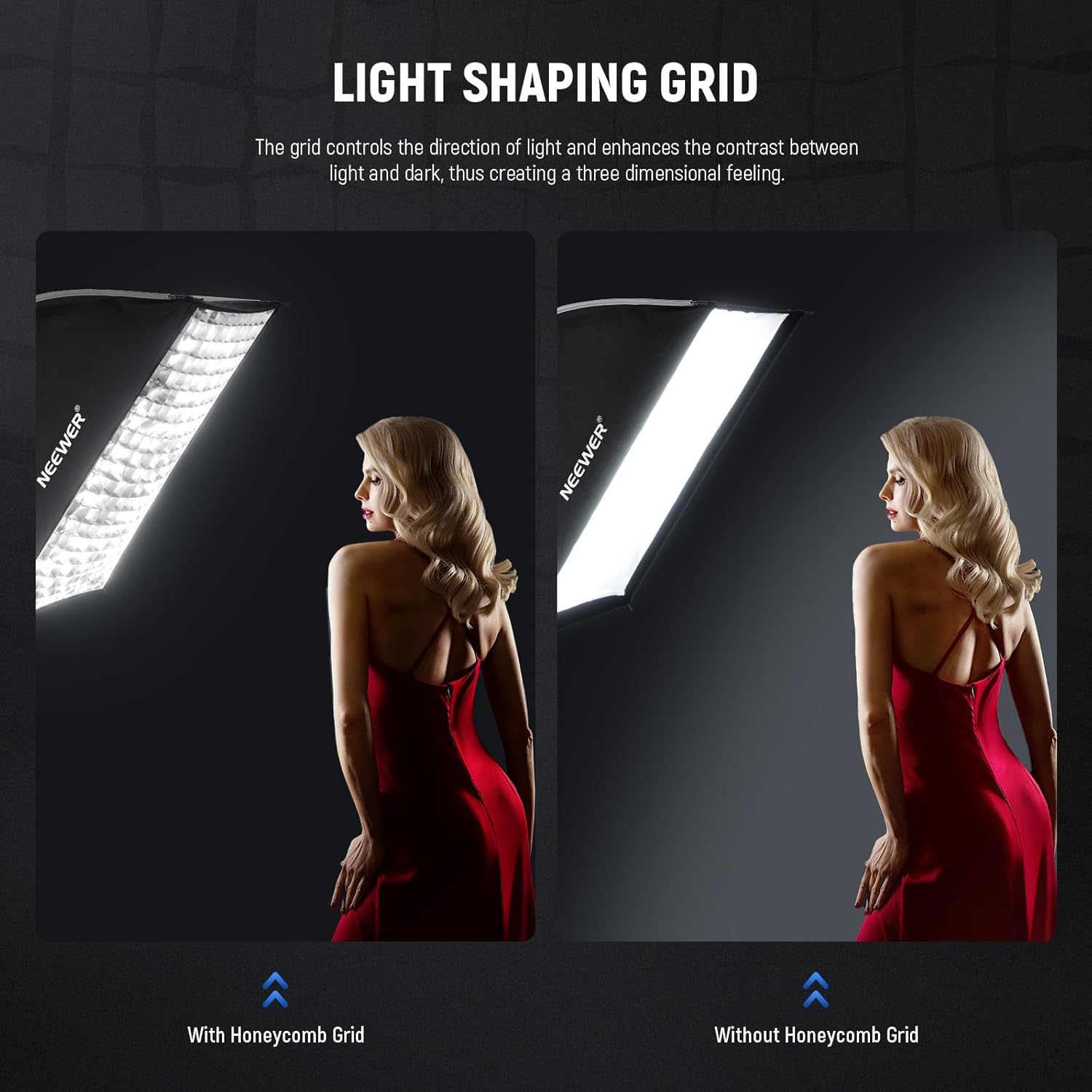 Thumbnail 4 de NEEWER 24x35" Quick Setup Foldable Rectangular Strip Softbox (Bowens mount) with diffusers & honeycomb grid
