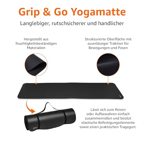 Thumbnail 2 de Amazon Basics Yogamatte Extradick 1 cm – 183 x 61 cm, rutschfest, schwarz